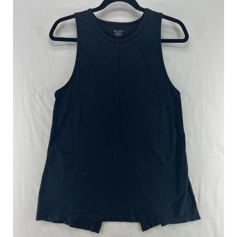 Athleta Tank Top Size S Foothill Seamless Crewneck Split Back Sleeveless Black